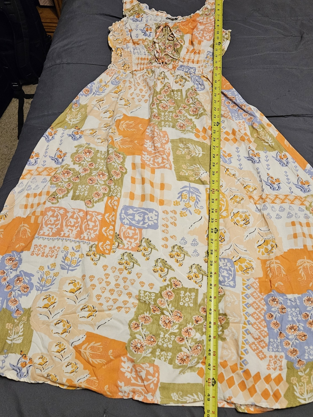 Patrons of Peace Patchwork Print Midi Dress with Smocked Bodice Festival Boho - Picture 7 of 8